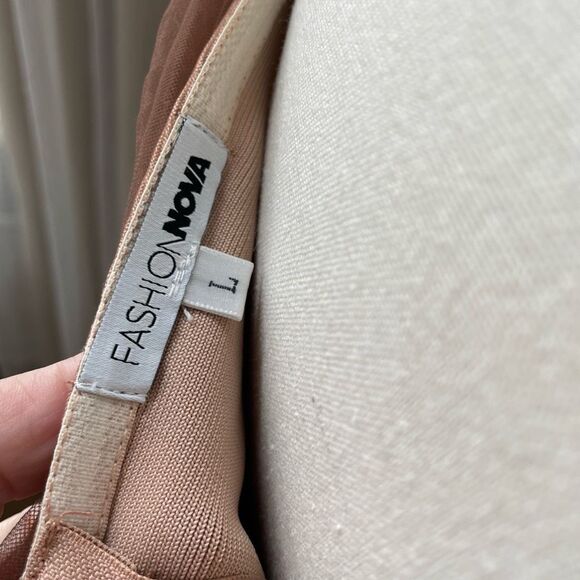 Fashion Nova Ruched and Ready Bandaged Midi Dress Mauve Taupe L - Picture 10 of 12